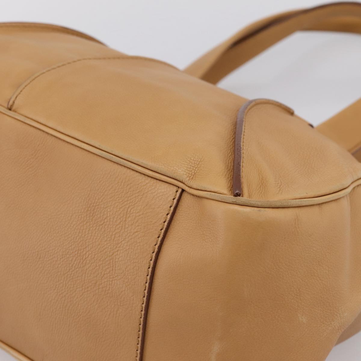 CELINE Shoulder Bag Leather Beige Gold Auth 203198A