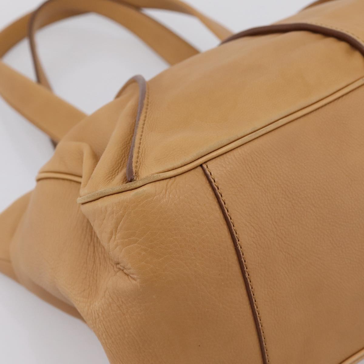 CELINE Shoulder Bag Leather Beige Gold Auth 203198A