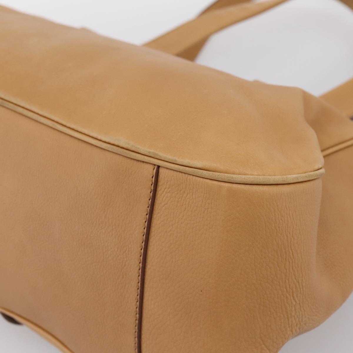 CELINE Shoulder Bag Leather Beige Gold Auth 203198A