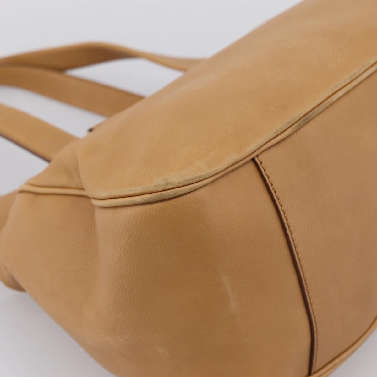 CELINE Shoulder Bag Leather Beige Gold Auth 203198A