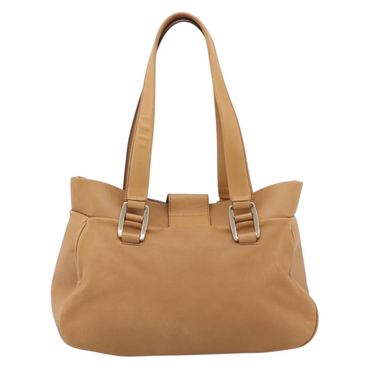 CELINE Shoulder Bag Leather Beige Gold Auth 203198A