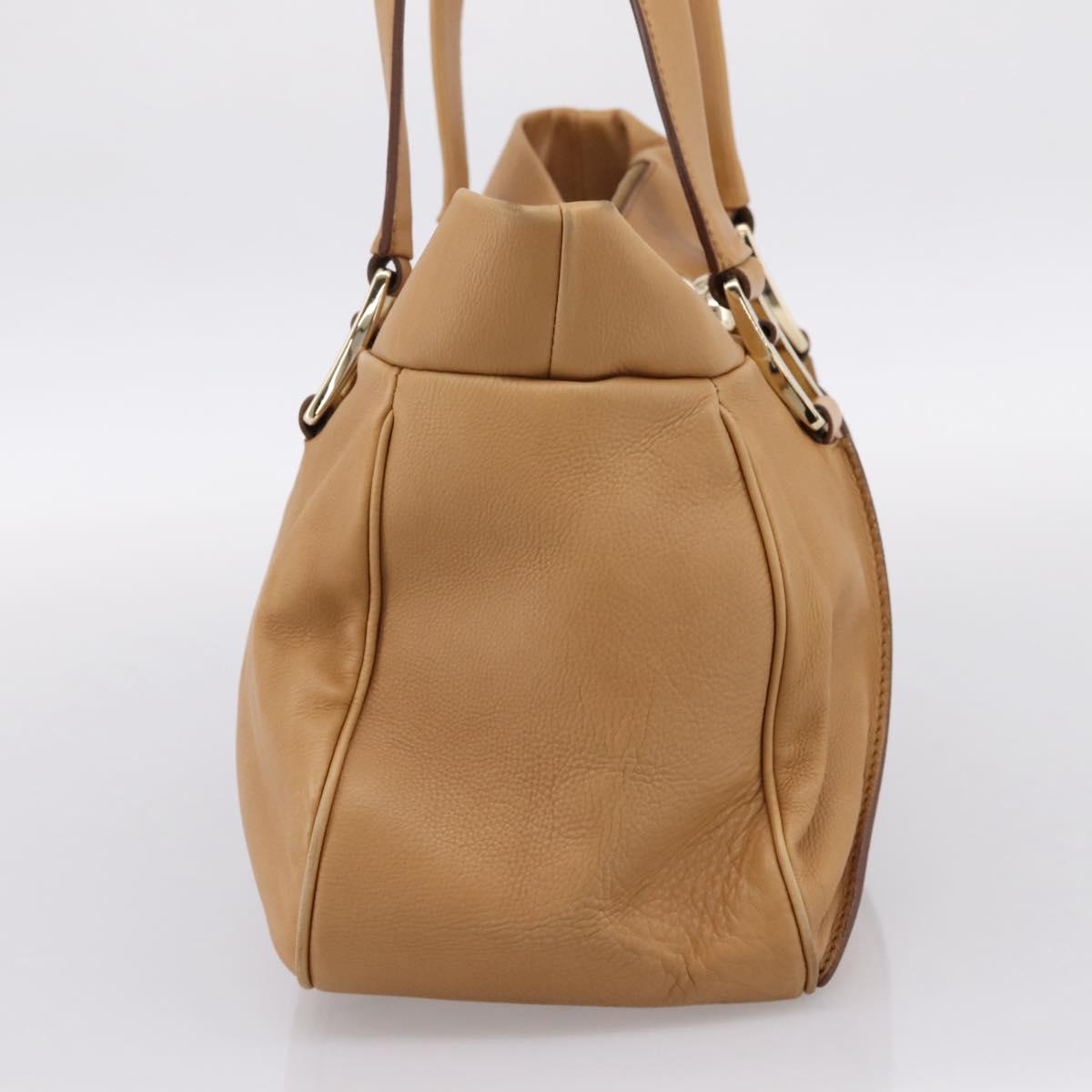 CELINE Shoulder Bag Leather Beige Gold Auth 203198A