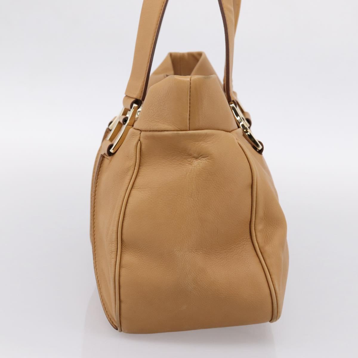 CELINE Shoulder Bag Leather Beige Gold Auth 203198A