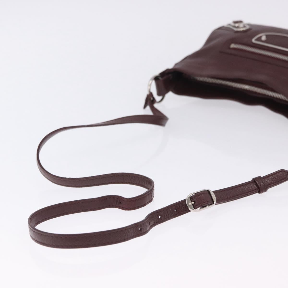 BALENCIAGA Giant Hip Shoulder Bag Leather Bordeaux Silver 390164 Auth 203199V