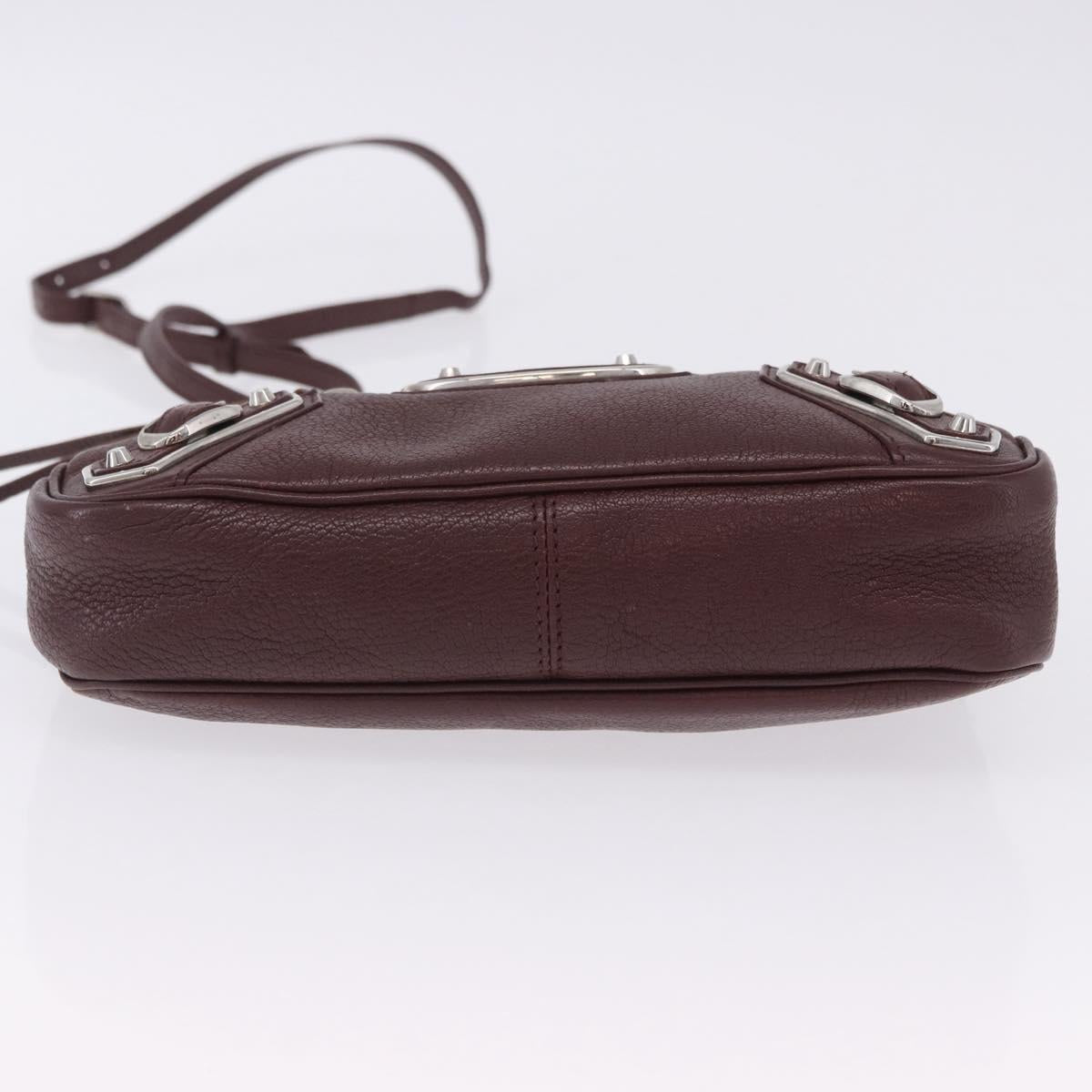 BALENCIAGA Giant Hip Shoulder Bag Leather Bordeaux Silver 390164 Auth 203199V