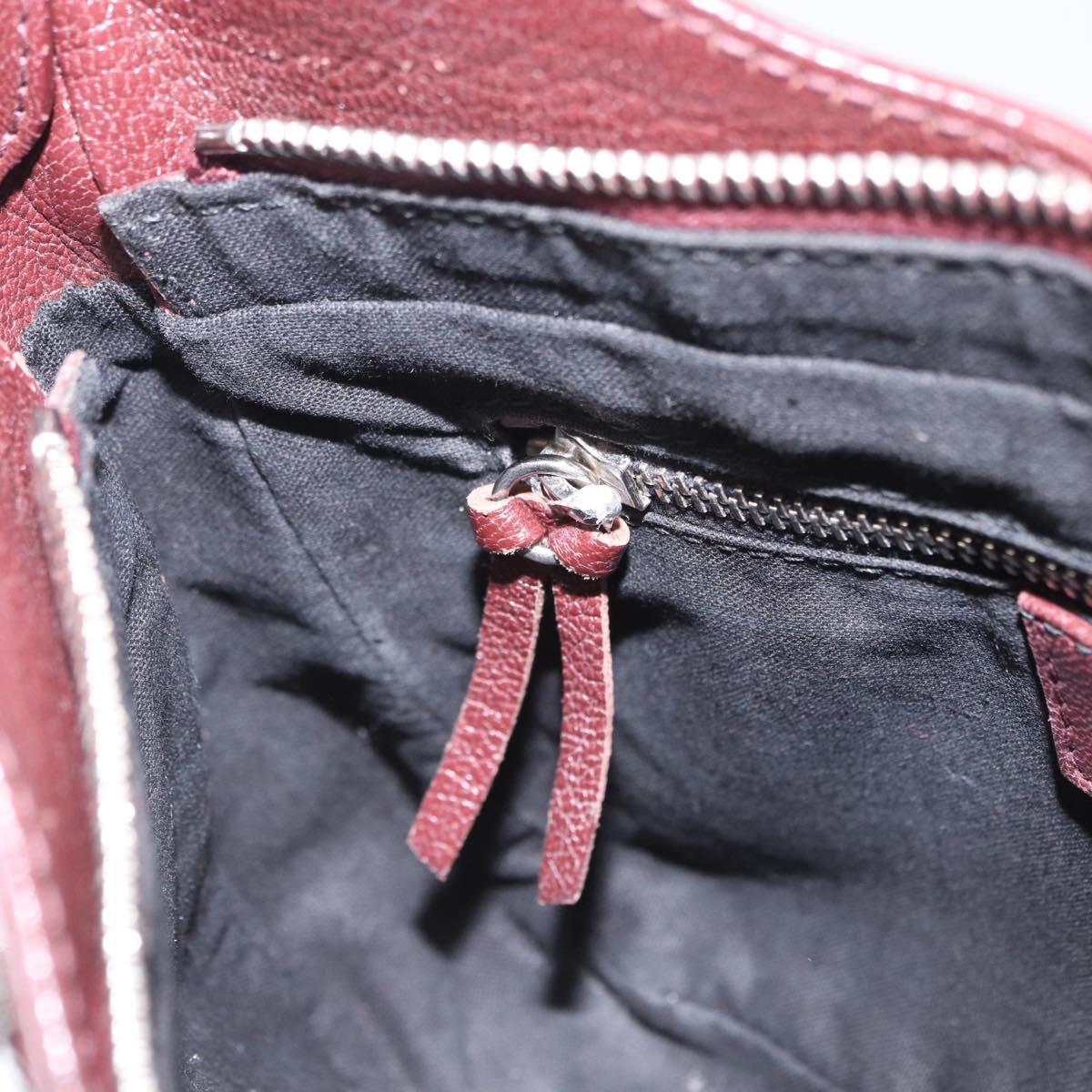 BALENCIAGA Giant Hip Shoulder Bag Leather Bordeaux Silver 390164 Auth 203199V
