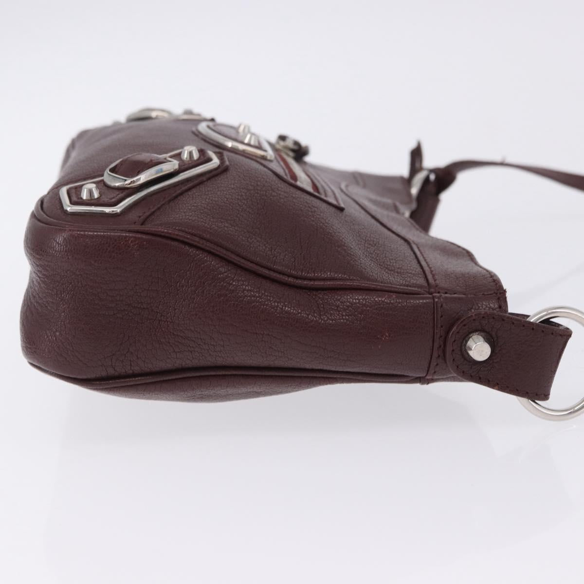 BALENCIAGA Giant Hip Shoulder Bag Leather Bordeaux Silver 390164 Auth 203199V