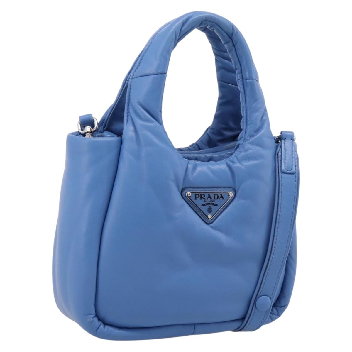 PRADA Hand Bag Leather 2way Blue Silver Auth 203202SAM