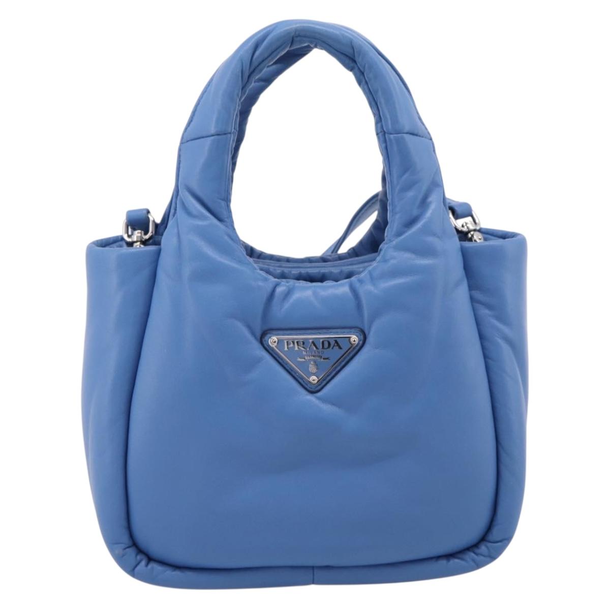 PRADA Hand Bag Leather 2way Blue Silver Auth 203202SAM