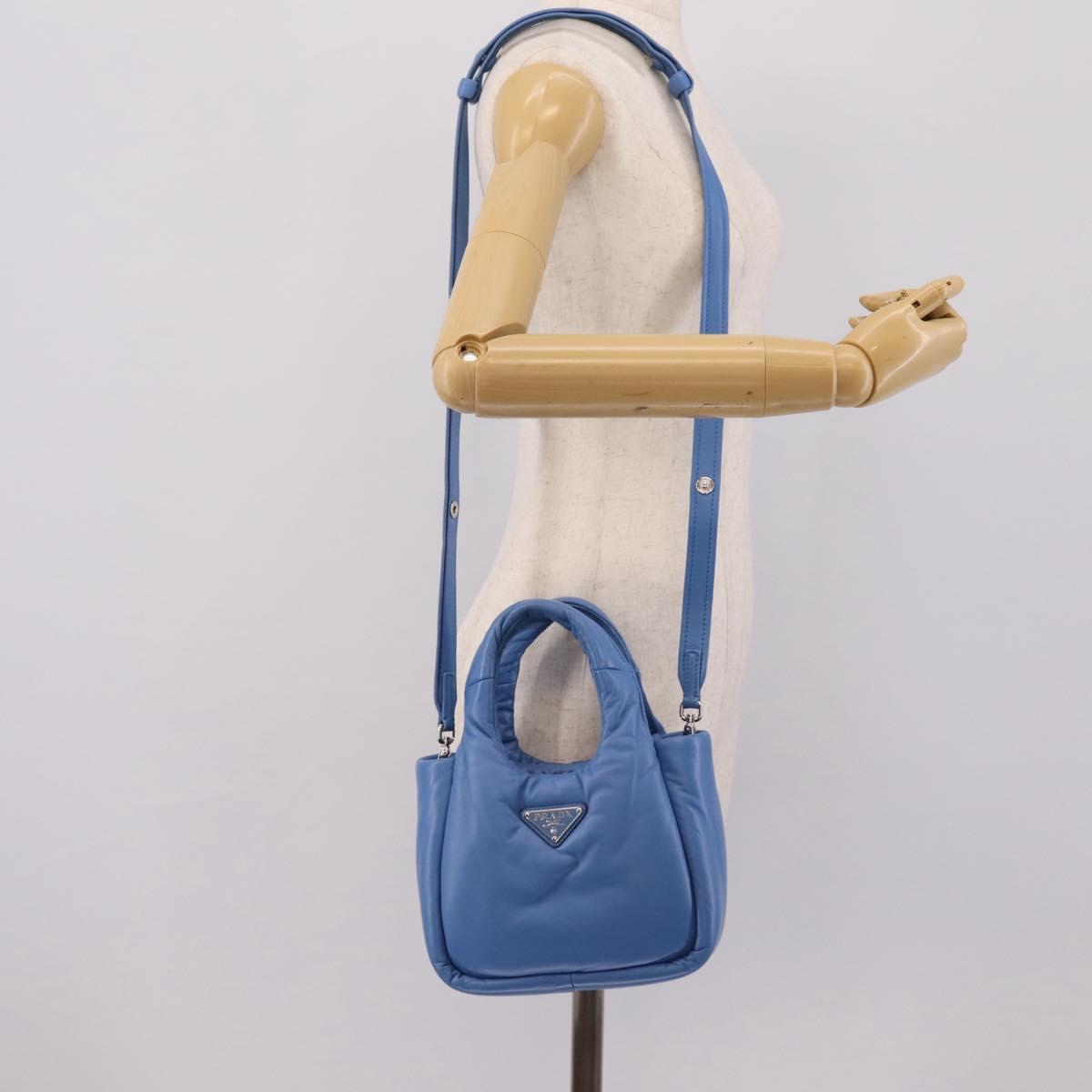 PRADA Hand Bag Leather 2way Blue Silver Auth 203202SAM