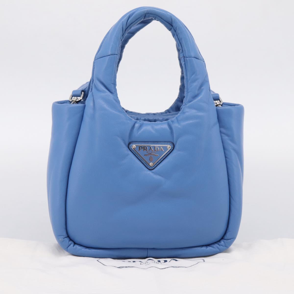 PRADA Hand Bag Leather 2way Blue Silver Auth 203202SAM