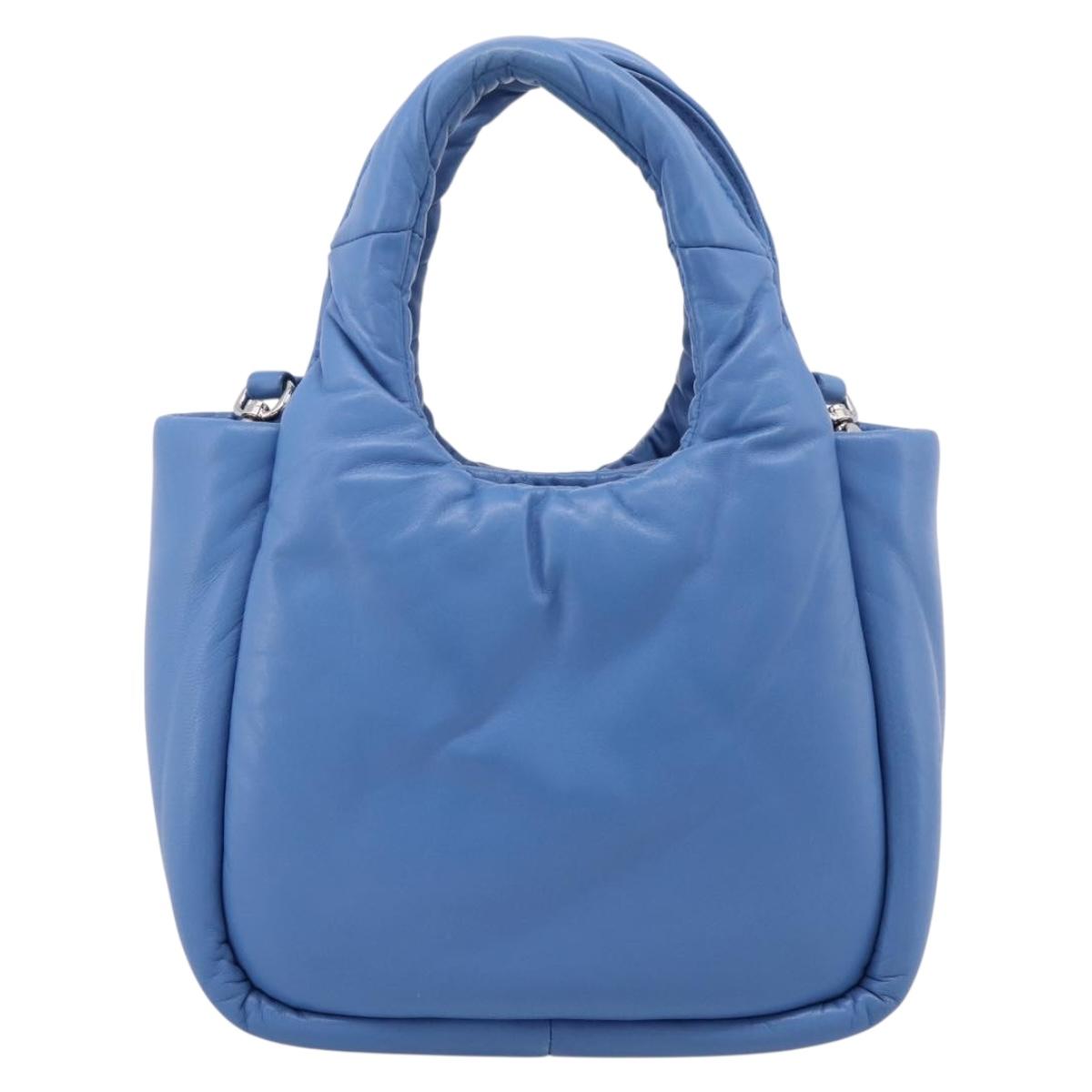 PRADA Hand Bag Leather 2way Blue Silver Auth 203202SAM