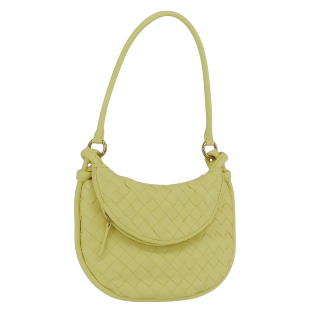 BOTTEGA VENETA INTRECCIATO Shoulder Bag Leather Yellow Gold Auth 203203V
