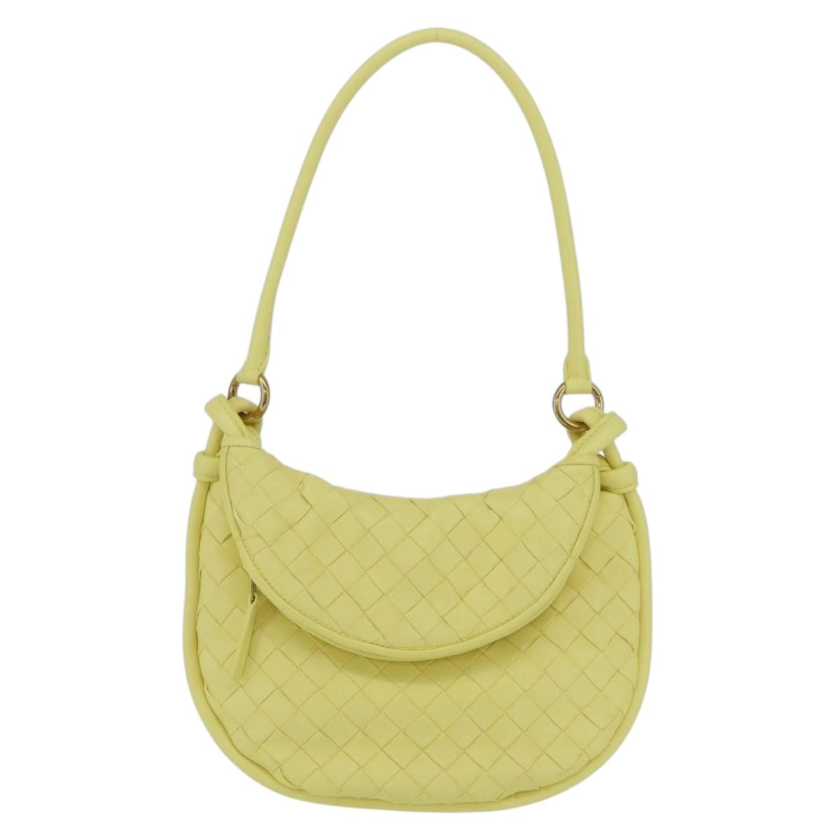 BOTTEGA VENETA INTRECCIATO Shoulder Bag Leather Yellow Gold Auth 203203V