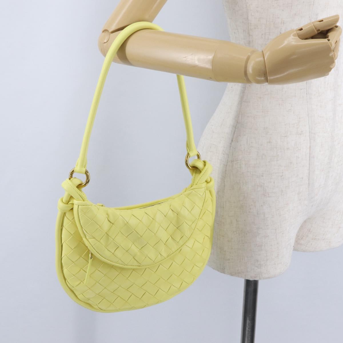 BOTTEGA VENETA INTRECCIATO Shoulder Bag Leather Yellow Gold Auth 203203V