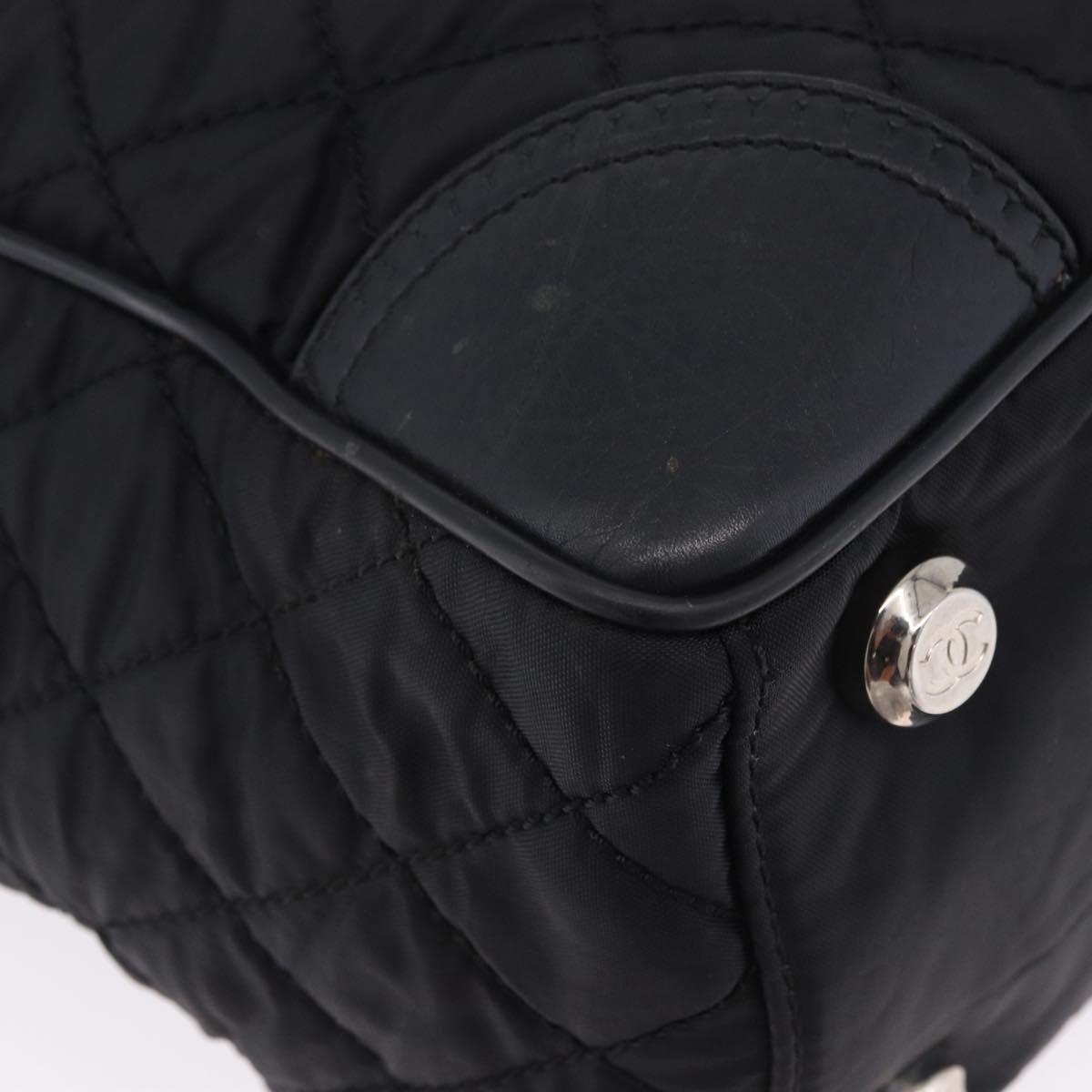 CHANEL Paris New York Line Matelasse Tote Bag Nylon Black Silver CC Auth 203206A