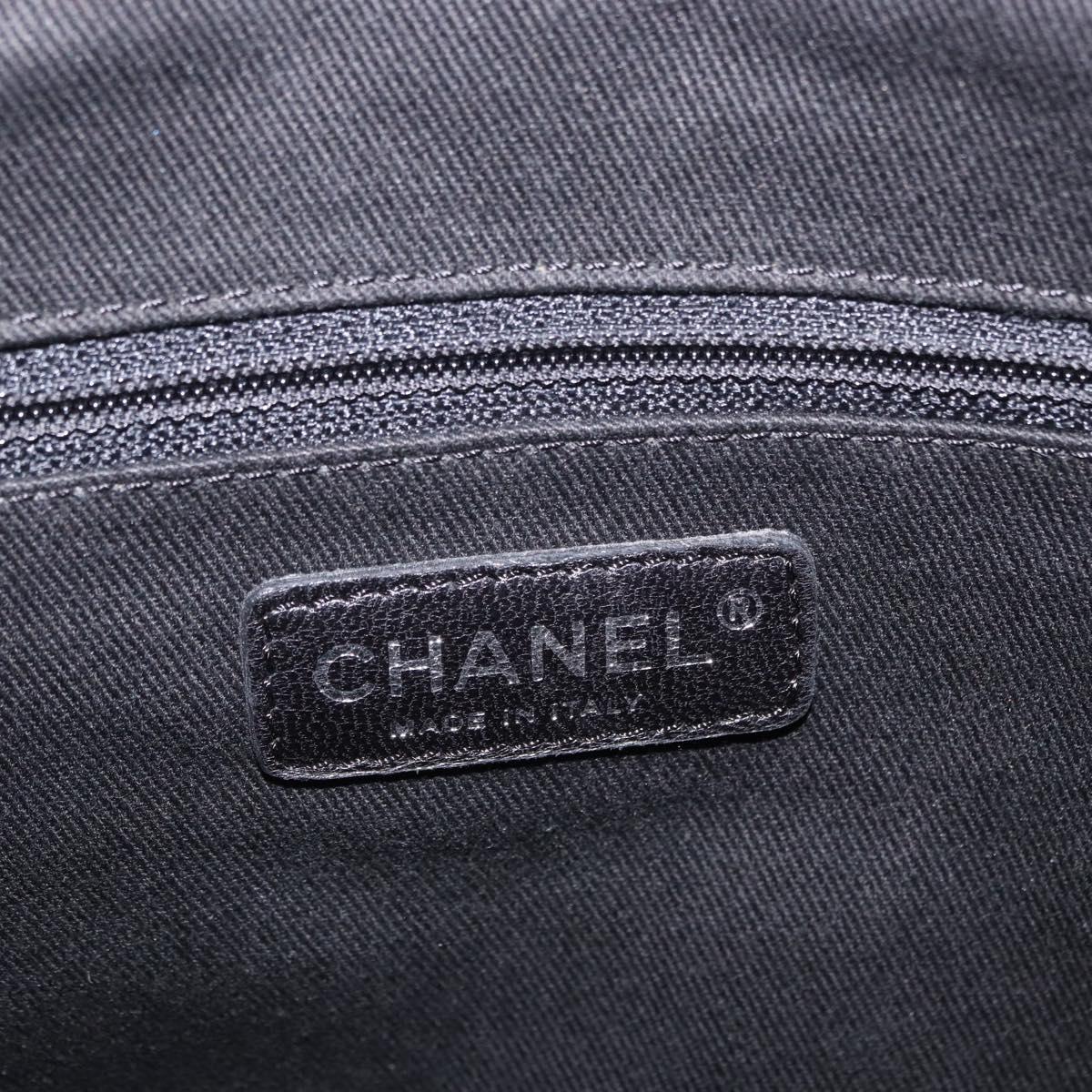 CHANEL Paris New York Line Matelasse Tote Bag Nylon Black Silver CC Auth 203206A