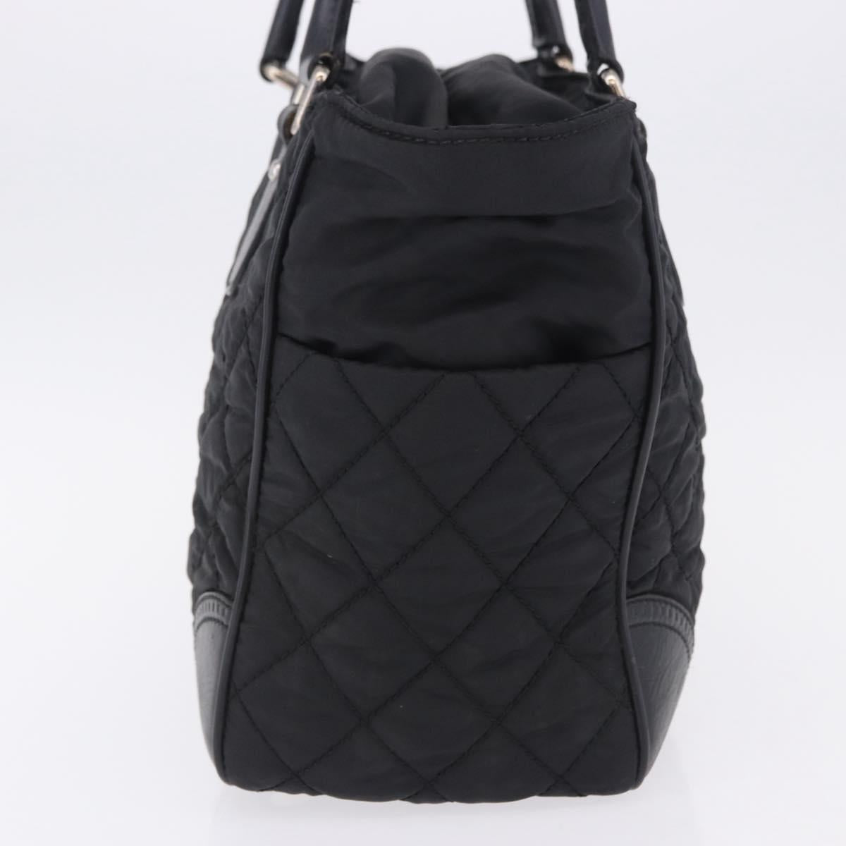CHANEL Paris New York Line Matelasse Tote Bag Nylon Black Silver CC Auth 203206A