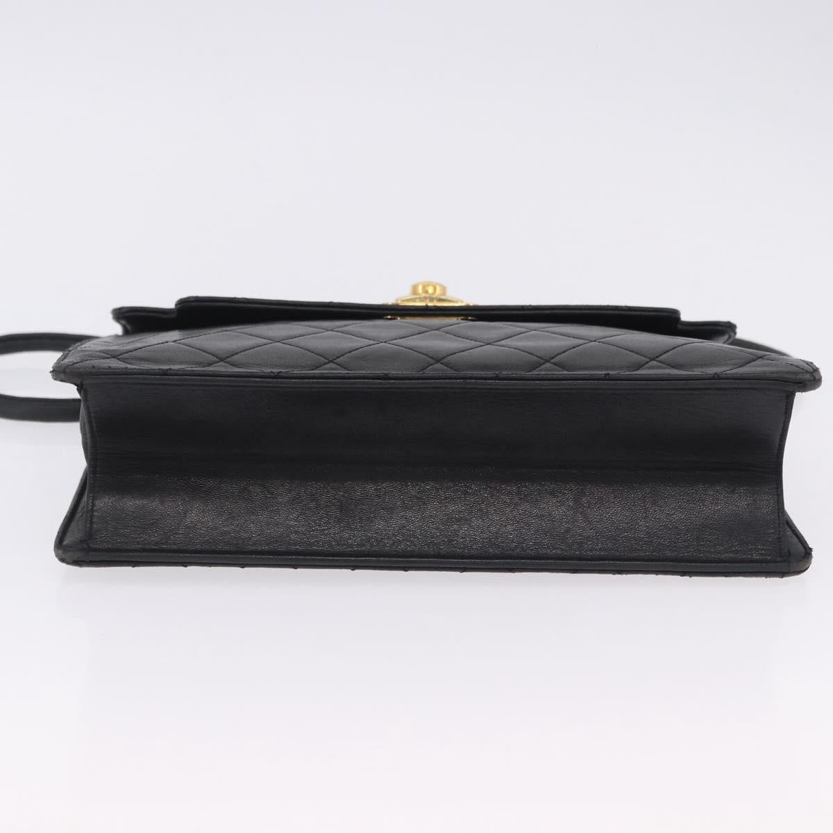 CHANEL Matelasse Shoulder Bag Lamb Skin Black Gold CC Auth 203208