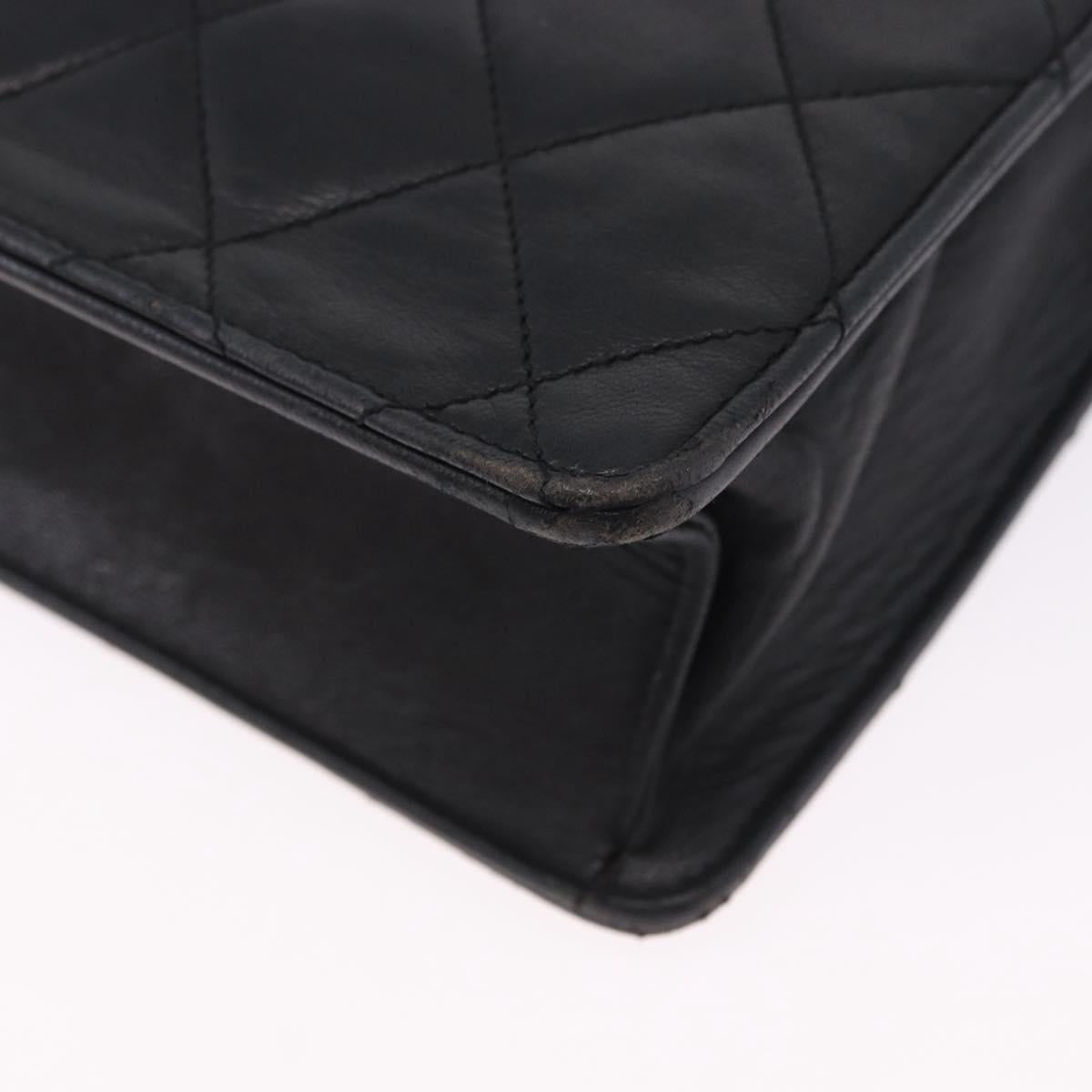 CHANEL Matelasse Shoulder Bag Lamb Skin Black Gold CC Auth 203208
