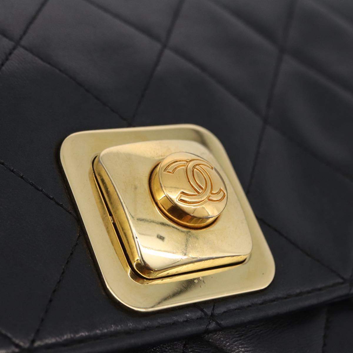 CHANEL Matelasse Shoulder Bag Lamb Skin Black Gold CC Auth 203208
