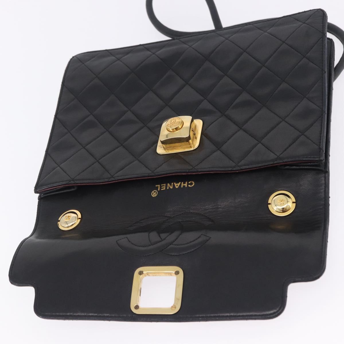 CHANEL Matelasse Shoulder Bag Lamb Skin Black Gold CC Auth 203208