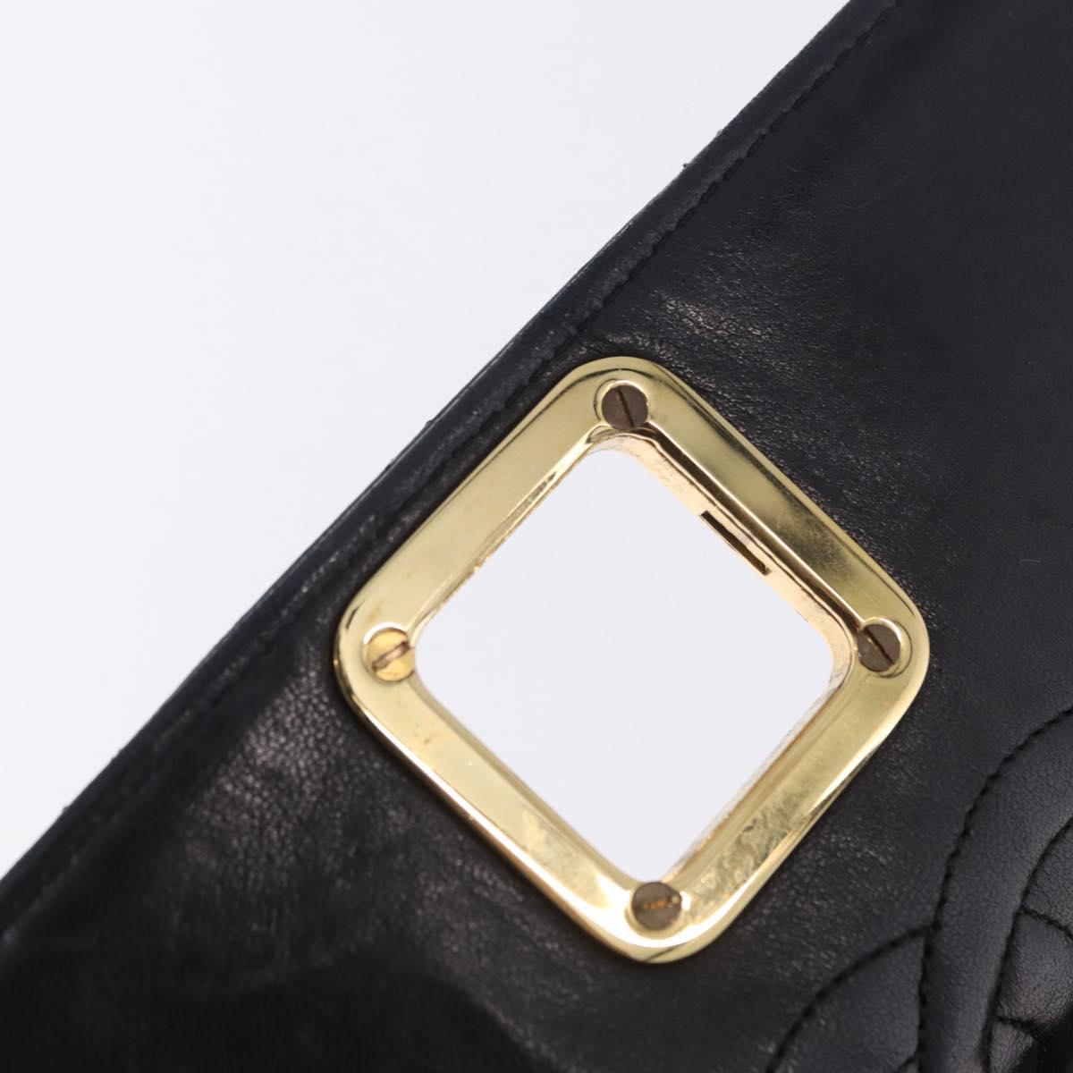 CHANEL Matelasse Shoulder Bag Lamb Skin Black Gold CC Auth 203208