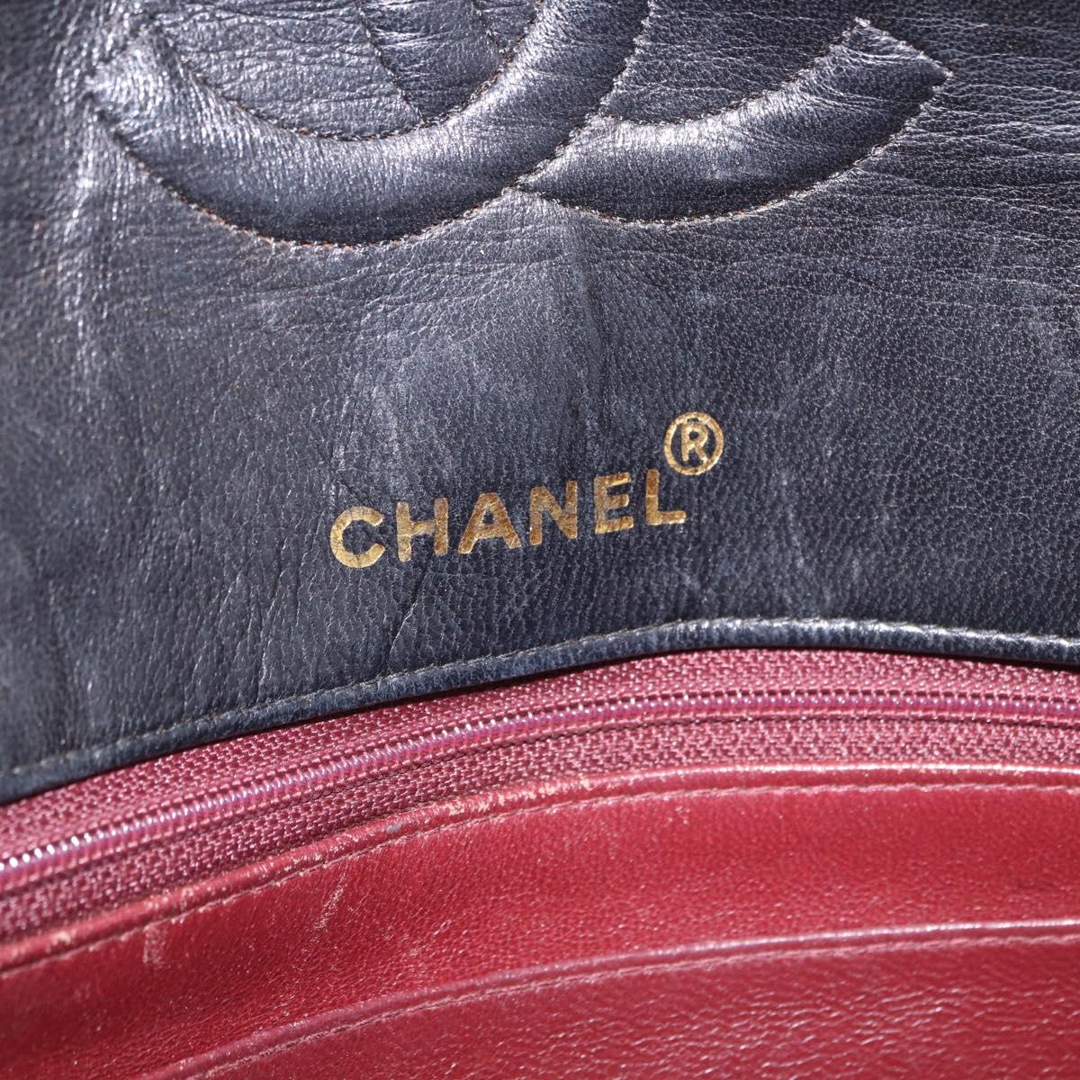 CHANEL Matelasse Shoulder Bag Lamb Skin Black Gold CC Auth 203208