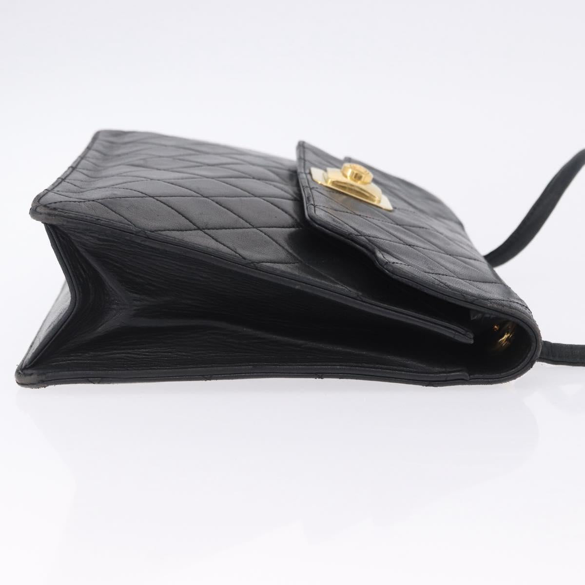 CHANEL Matelasse Shoulder Bag Lamb Skin Black Gold CC Auth 203208