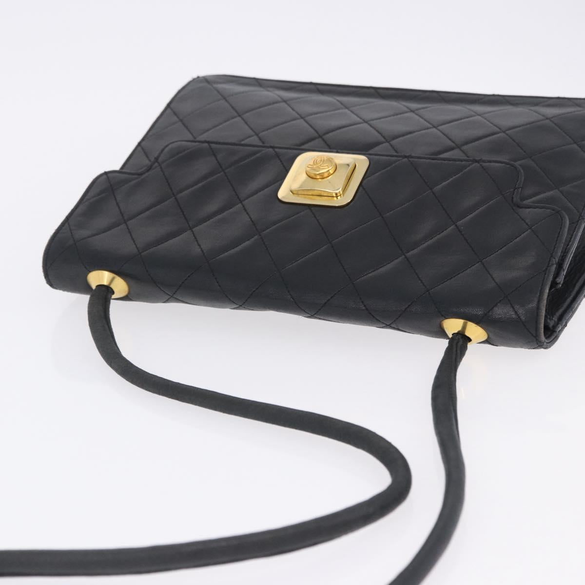 CHANEL Matelasse Shoulder Bag Lamb Skin Black Gold CC Auth 203208