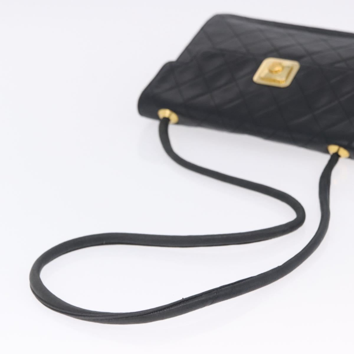 CHANEL Matelasse Shoulder Bag Lamb Skin Black Gold CC Auth 203208