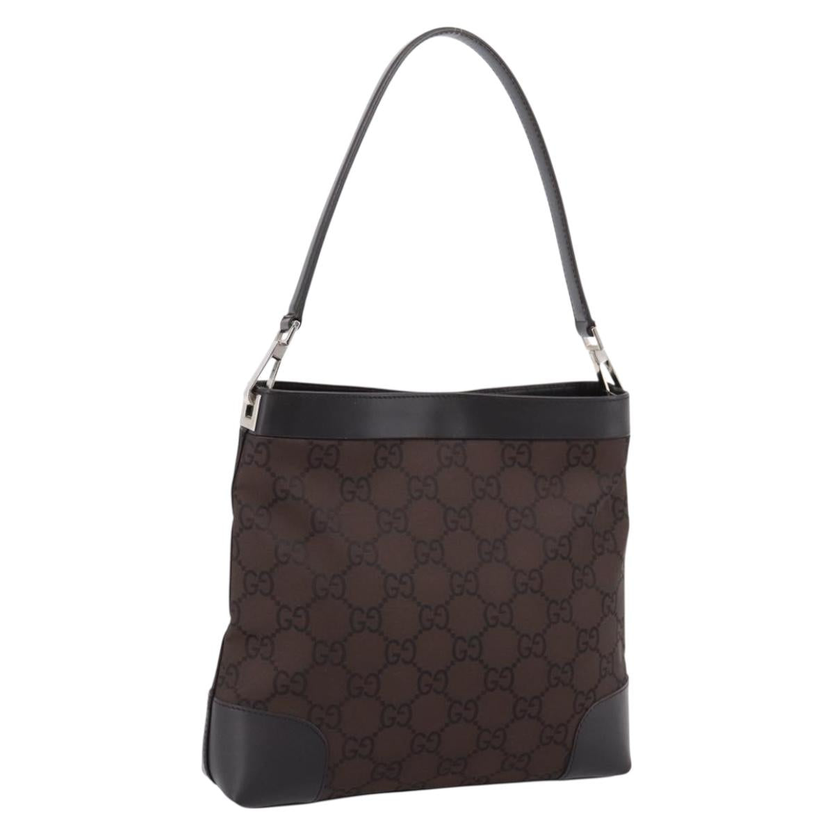 GUCCI GG Canvas Shoulder Bag outlet Dark Brown Silver 143745 Auth 203209A