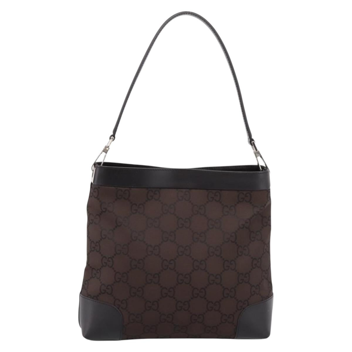 GUCCI GG Canvas Shoulder Bag outlet Dark Brown Silver 143745 Auth 203209A