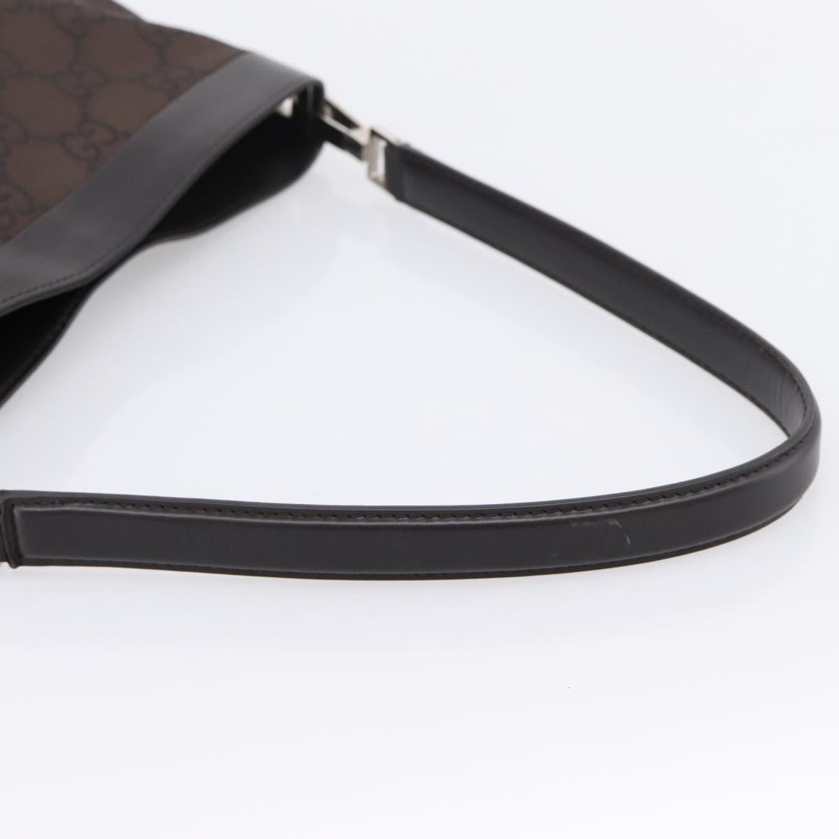 GUCCI GG Canvas Shoulder Bag outlet Dark Brown Silver 143745 Auth 203209A