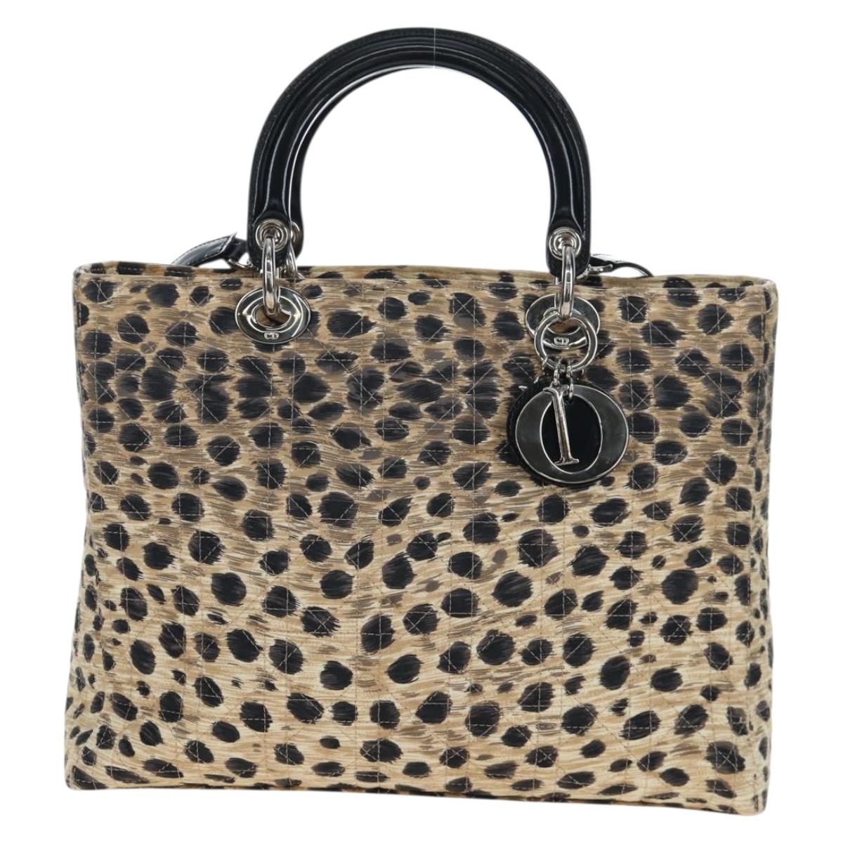 Christian Dior Canage Canage Hand Bag Nylon 2way Beige Silver Auth 203210V