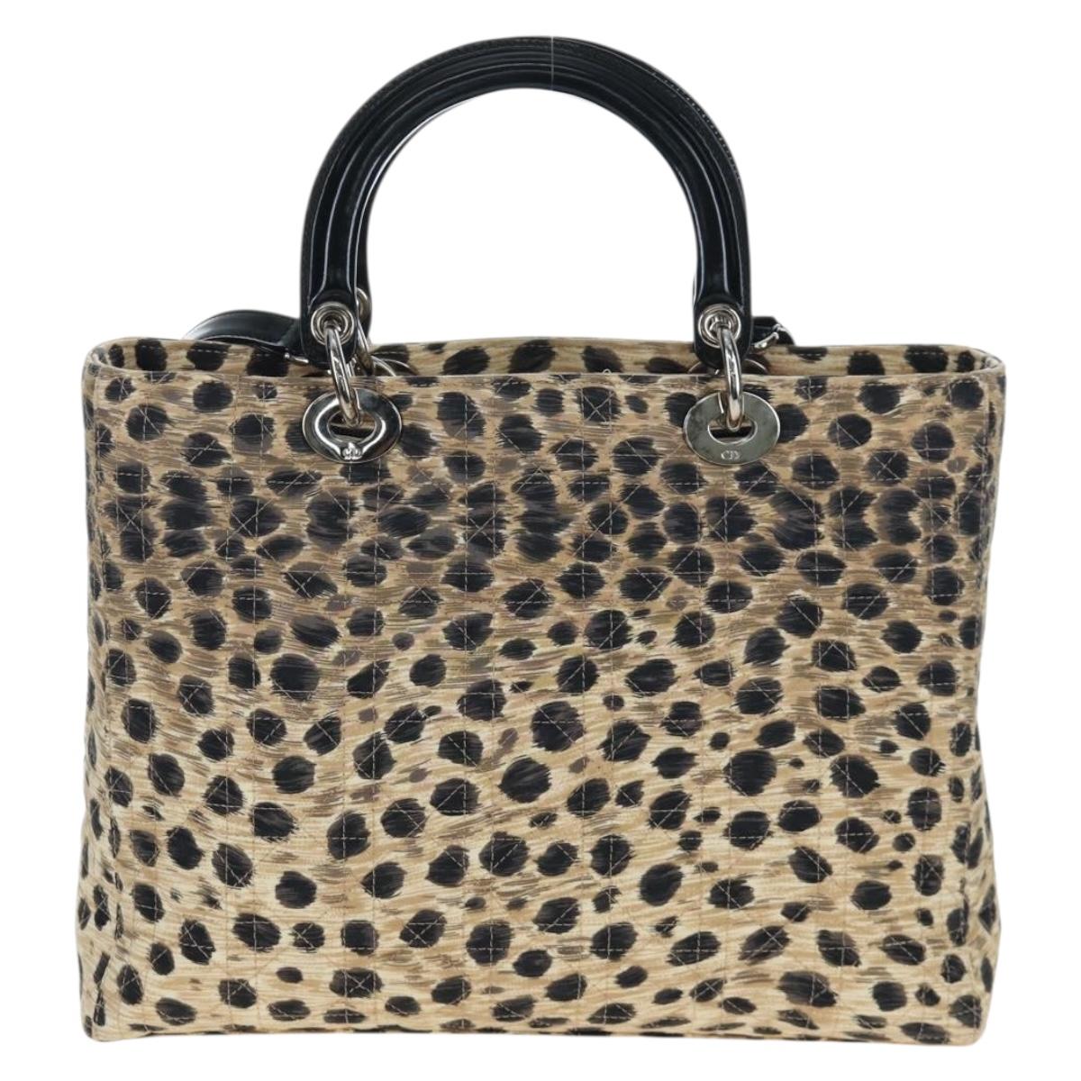 Christian Dior Canage Canage Hand Bag Nylon 2way Beige Silver Auth 203210V