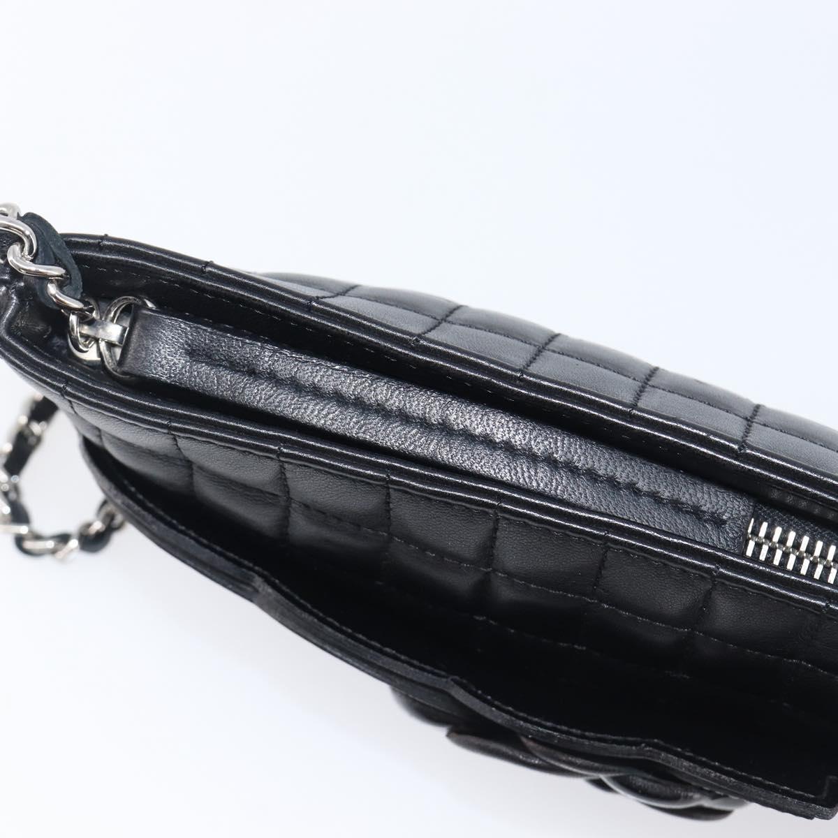 CHANEL Choco Bar line COCO Mark Chain Bag Leather Black Silver CC Auth 203211V