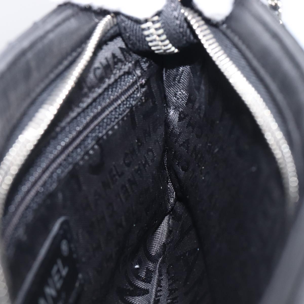 CHANEL Choco Bar line COCO Mark Chain Bag Leather Black Silver CC Auth 203211V
