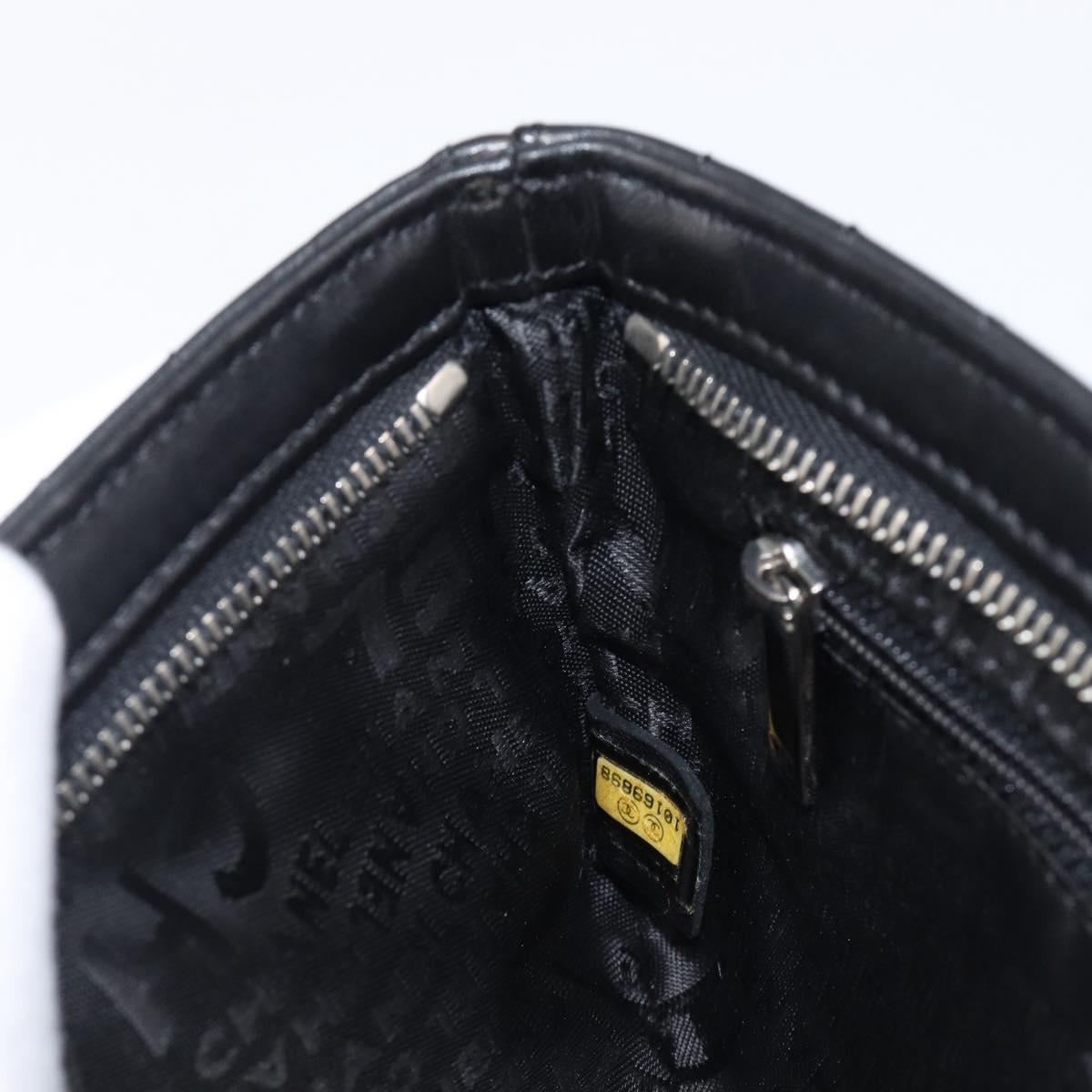 CHANEL Choco Bar line COCO Mark Chain Bag Leather Black Silver CC Auth 203211V