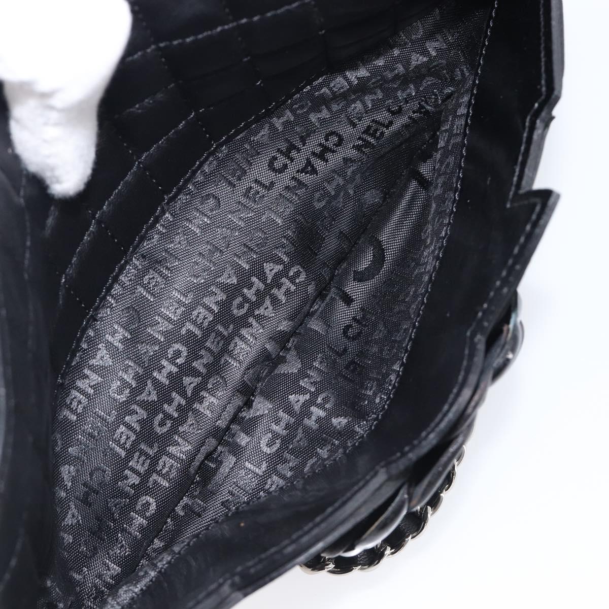 CHANEL Choco Bar line COCO Mark Chain Bag Leather Black Silver CC Auth 203211V