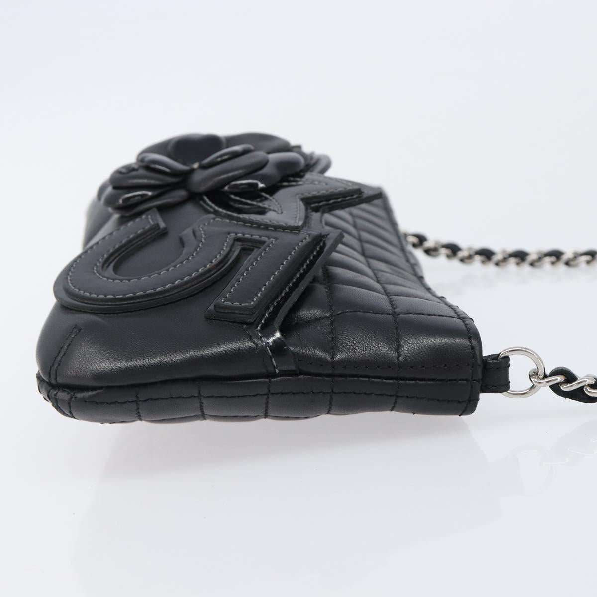 CHANEL Choco Bar line COCO Mark Chain Bag Leather Black Silver CC Auth 203211V