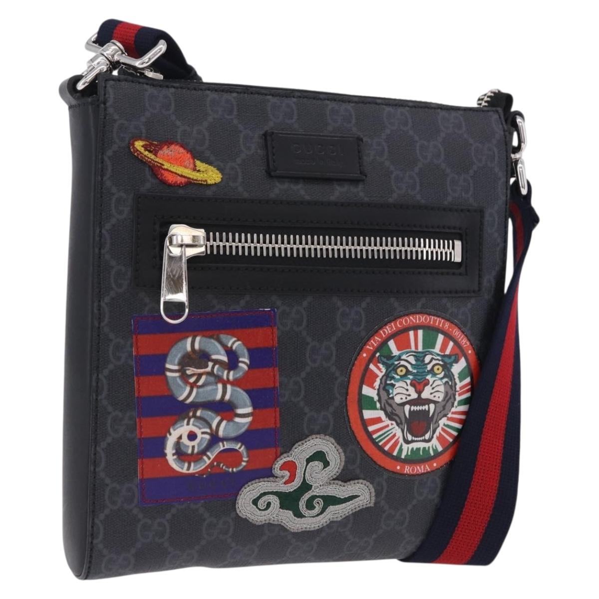 GUCCI GG Supreme Sherry Line Shoulder Bag PVC Black Silver 547751 Auth 203212M