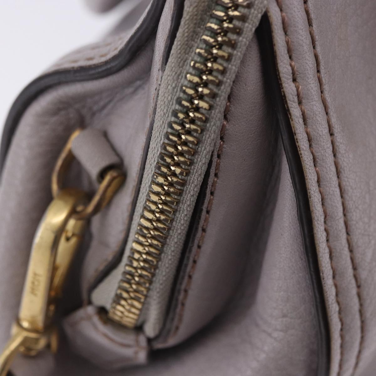 MCM Hand Bag Leather 2way Gray Gold Auth 203213