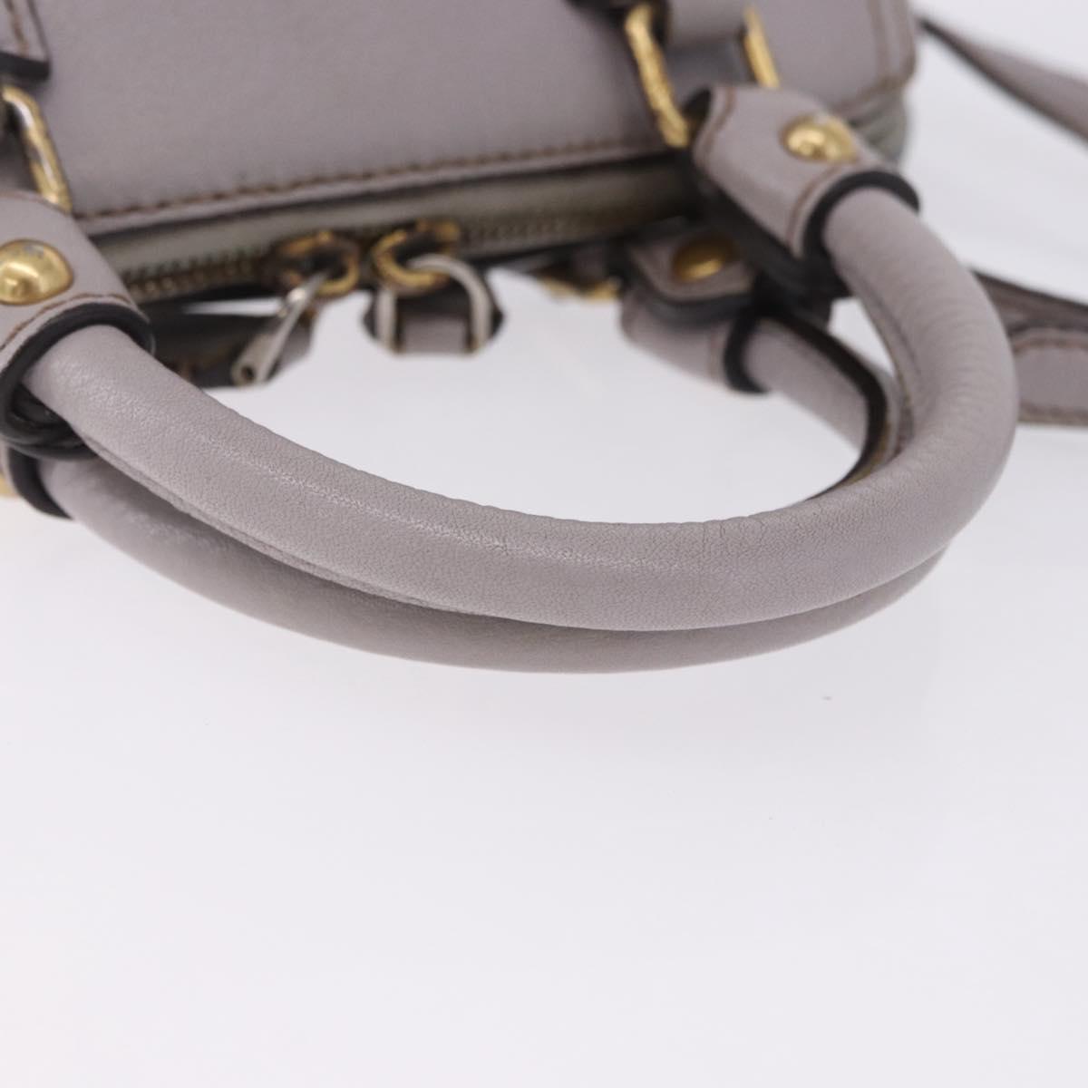 MCM Hand Bag Leather 2way Gray Gold Auth 203213