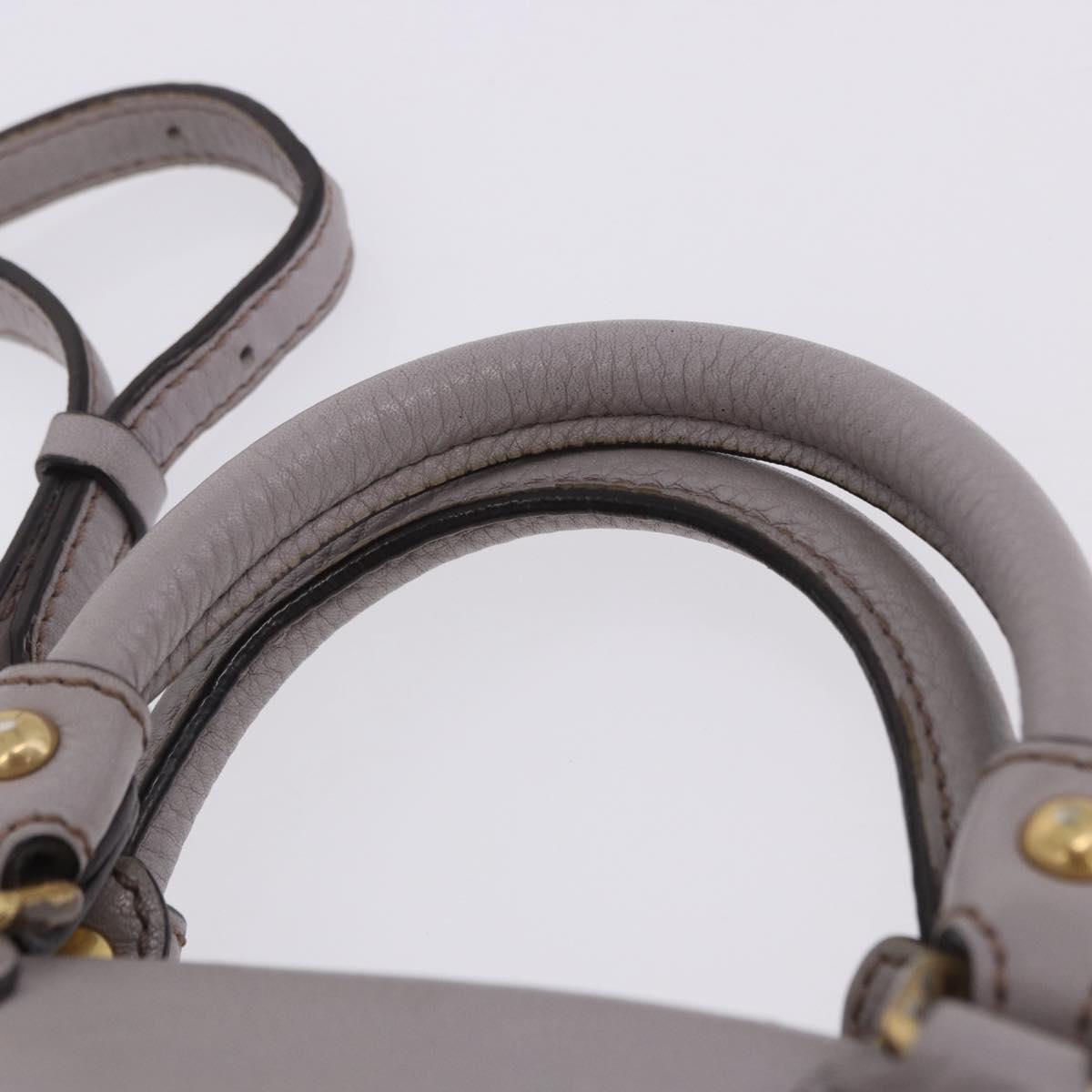 MCM Hand Bag Leather 2way Gray Gold Auth 203213