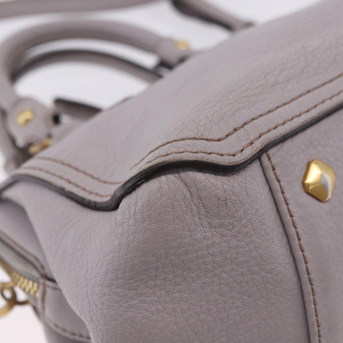MCM Hand Bag Leather 2way Gray Gold Auth 203213
