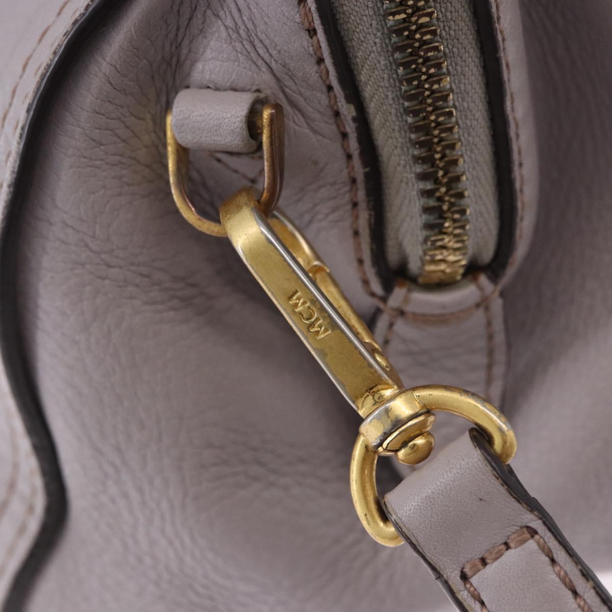 MCM Hand Bag Leather 2way Gray Gold Auth 203213