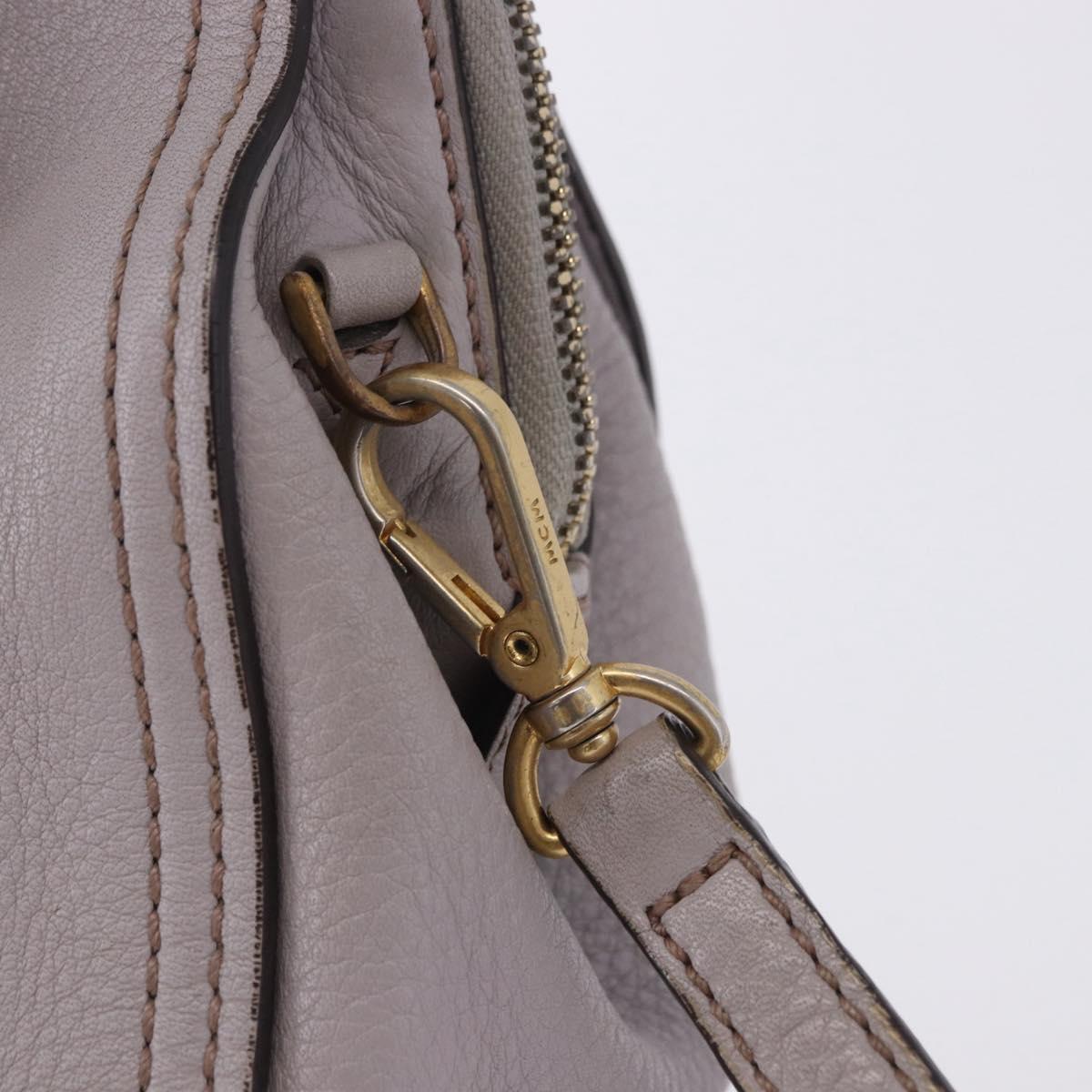 MCM Hand Bag Leather 2way Gray Gold Auth 203213