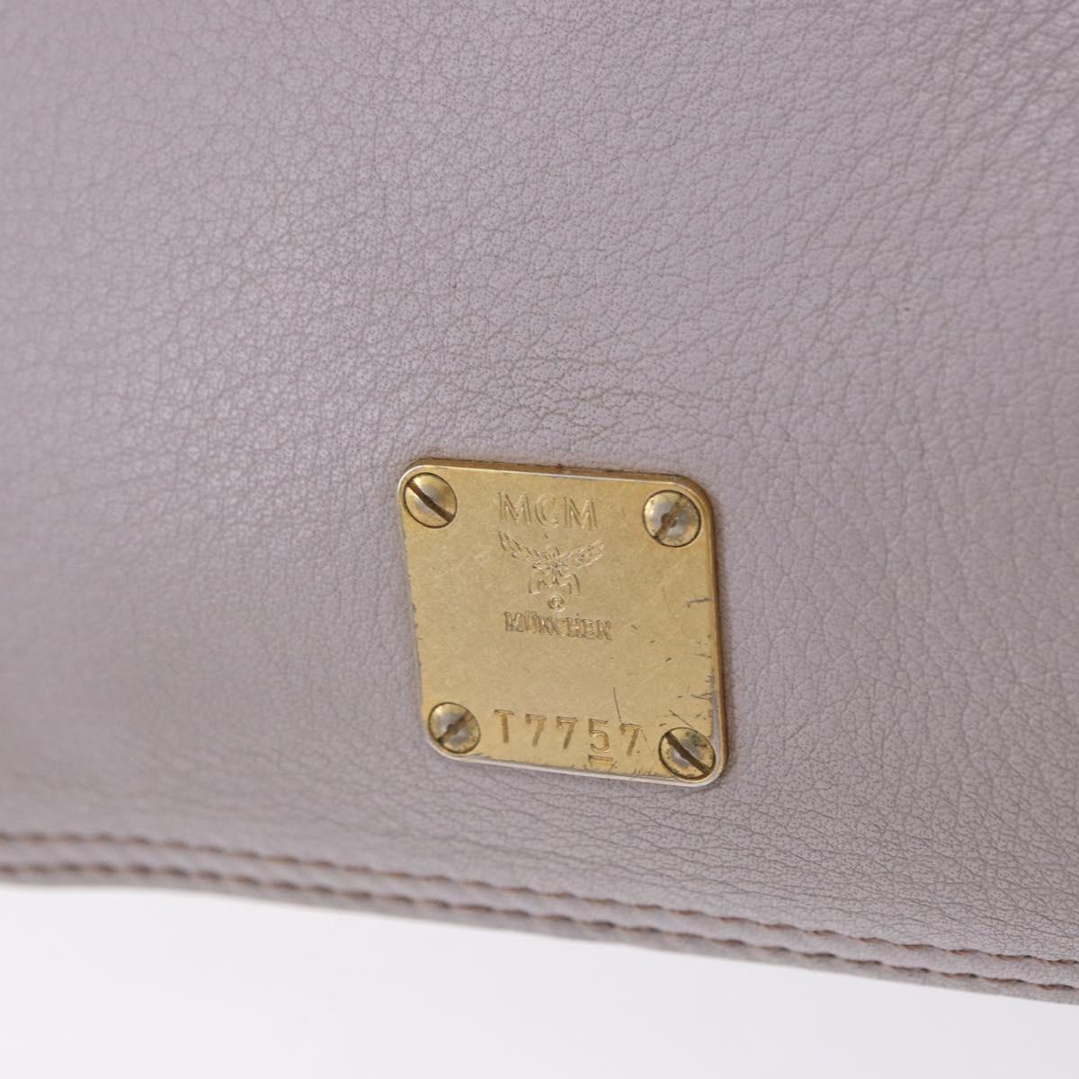 MCM Hand Bag Leather 2way Gray Gold Auth 203213
