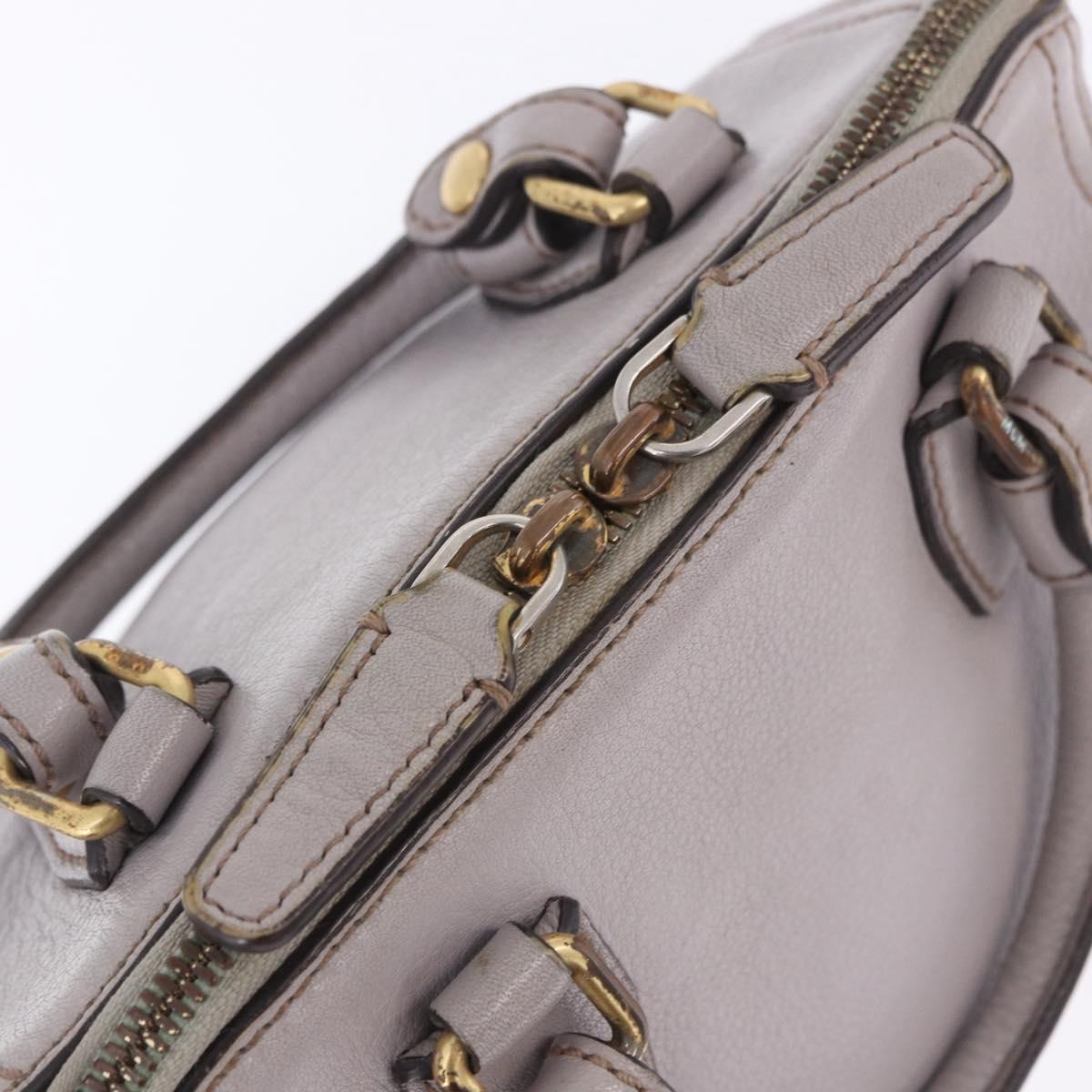 MCM Hand Bag Leather 2way Gray Gold Auth 203213